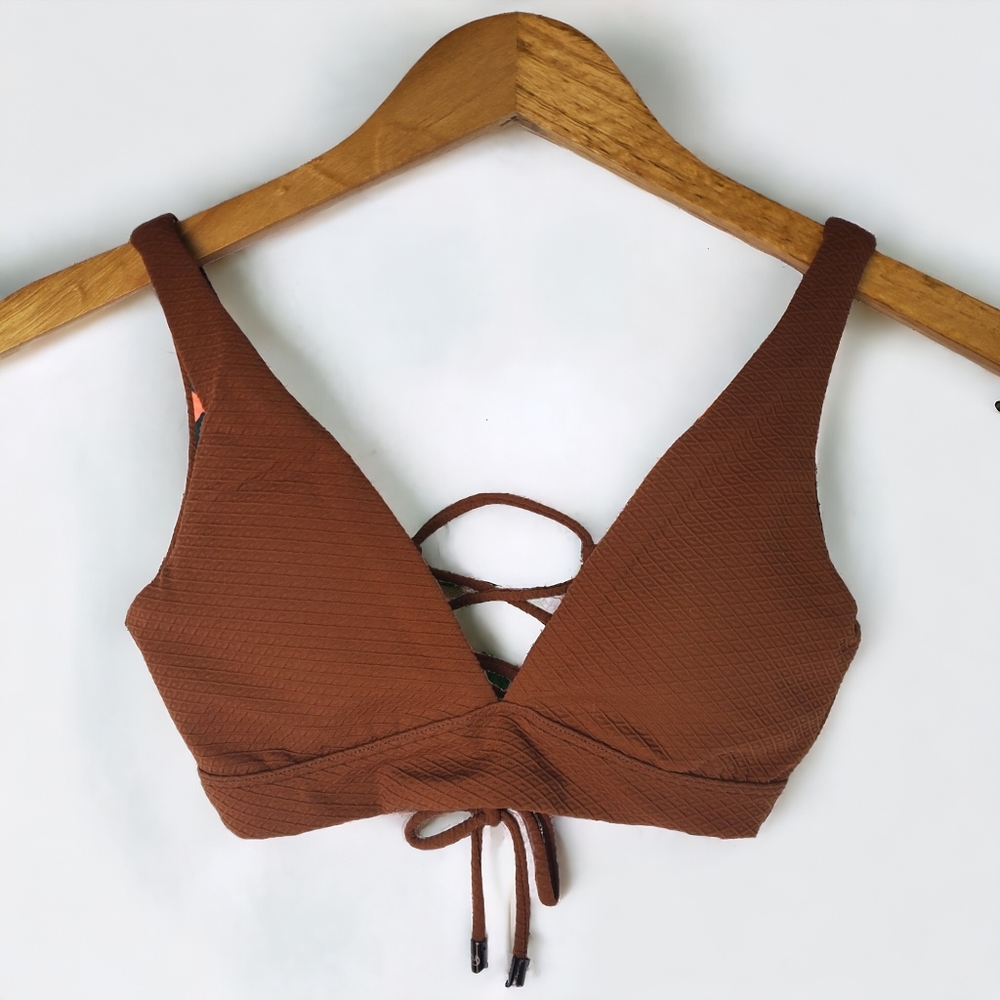Maaji Brown Lace Up Back Bikini Top Size Small